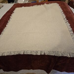 Cream Woven Fringe Throw Blanket
